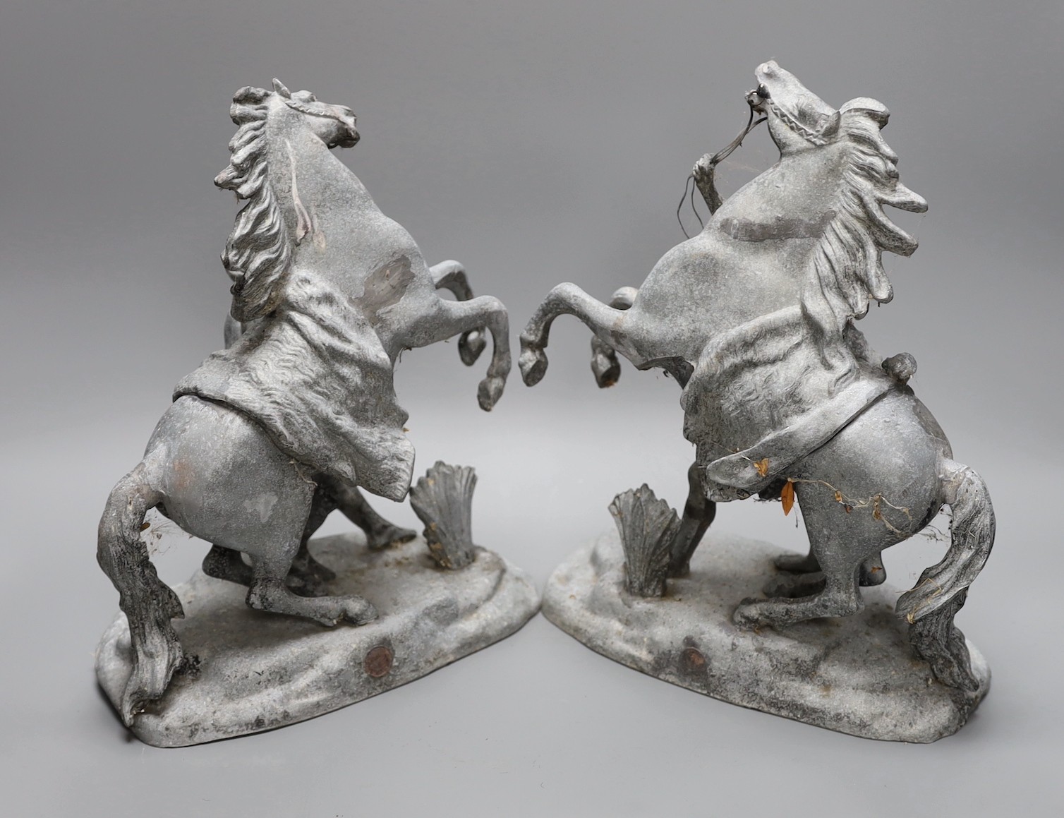 A pair of 19th century spelter Marli horse groups, 29cm